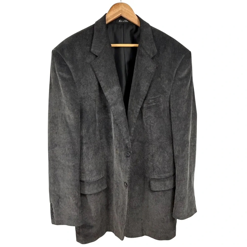 Hunt‎ Valley Mens Corduroy Sport Coat Blazer Jacket Gray 48L